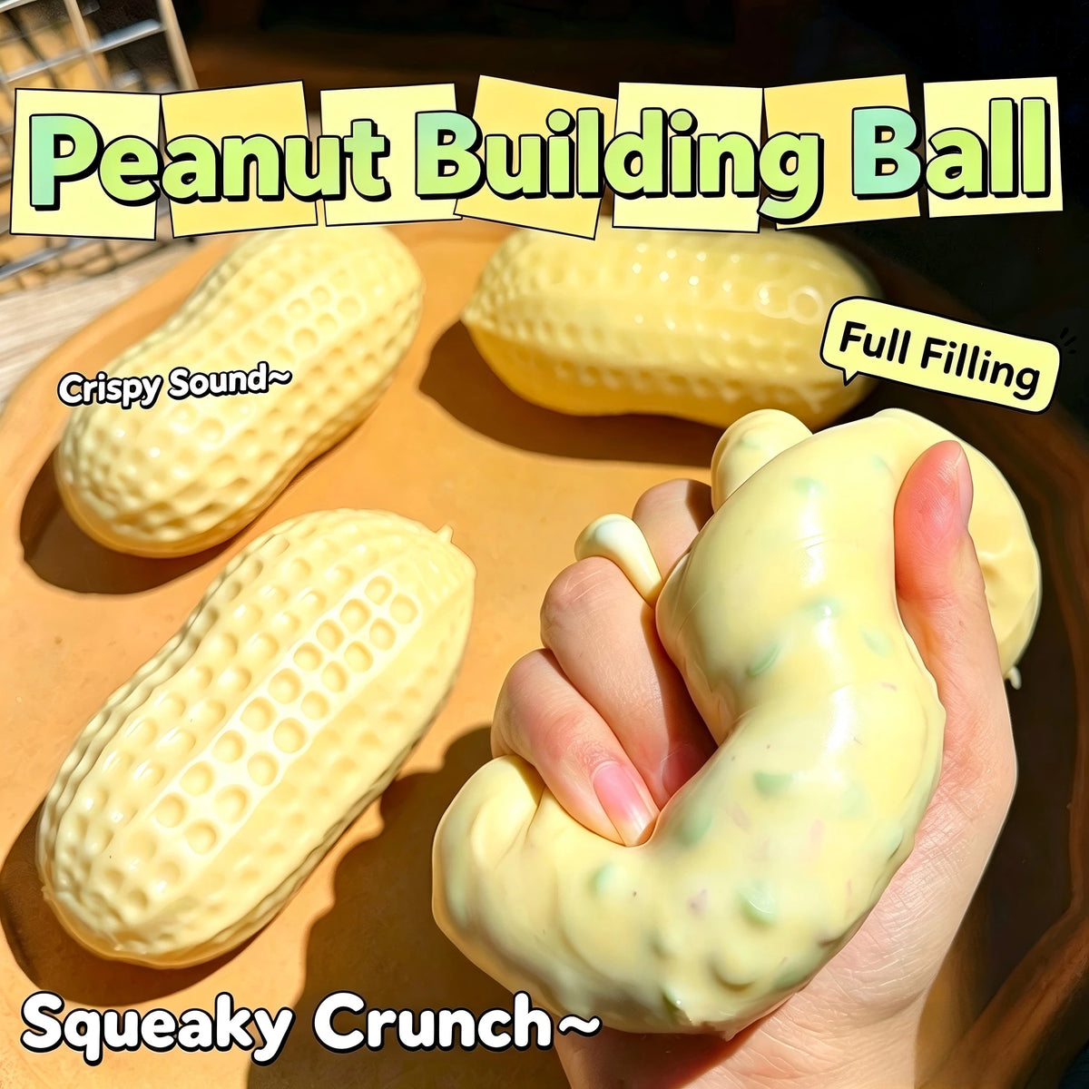 1pc-Squishy-Crispy Building Block Peanut Flour Peanut-Fun Quick Rebound-Building Block Style Squishy With Crispy Sound, Handmade Crispy Ball, Sound-Activated Squeeze Toy, Squeaky Food Stress Relief To