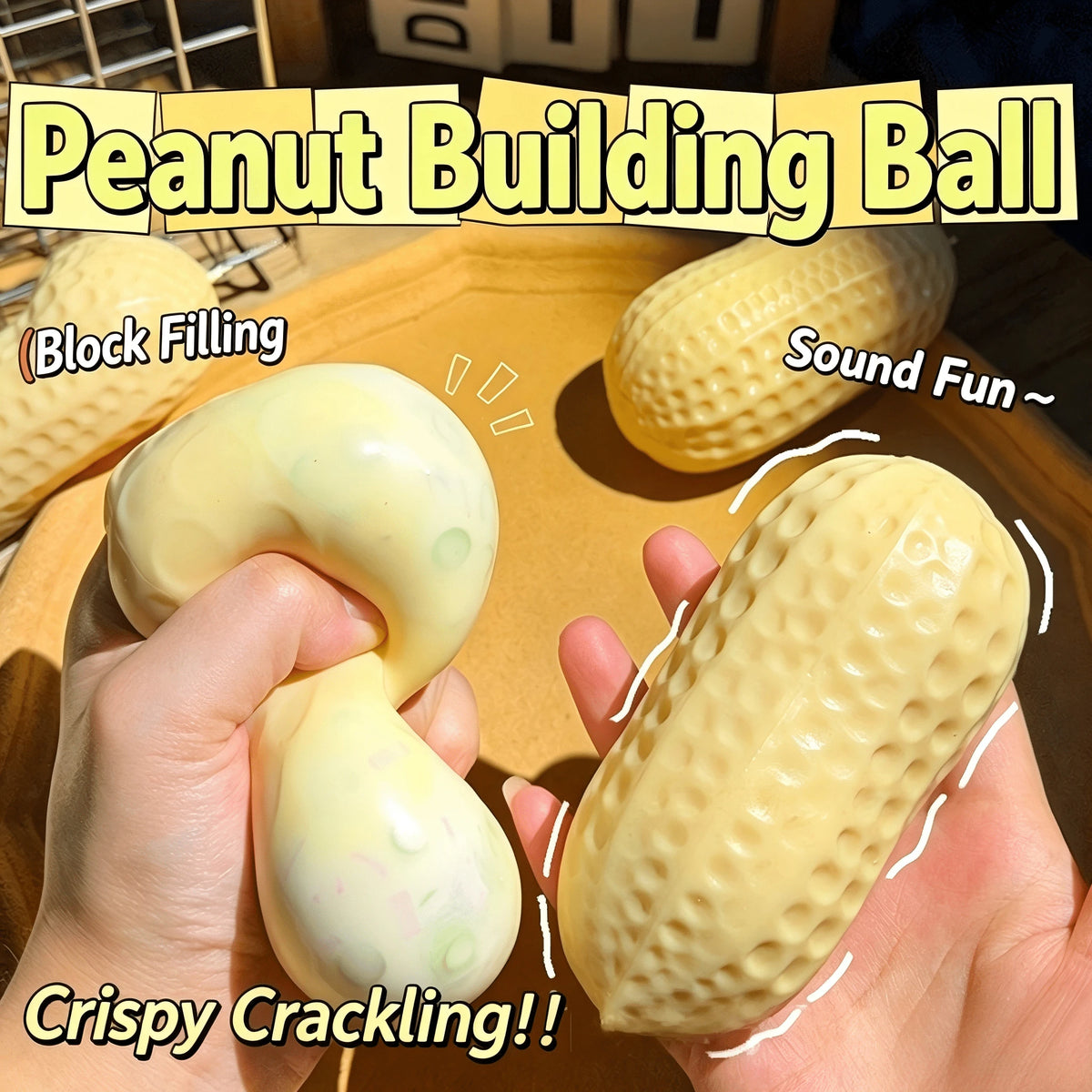 1pc-Squishy-Crispy Building Block Peanut Flour Peanut-Fun Quick Rebound-Building Block Style Squishy With Crispy Sound, Handmade Crispy Ball, Sound-Activated Squeeze Toy, Squeaky Food Stress Relief To