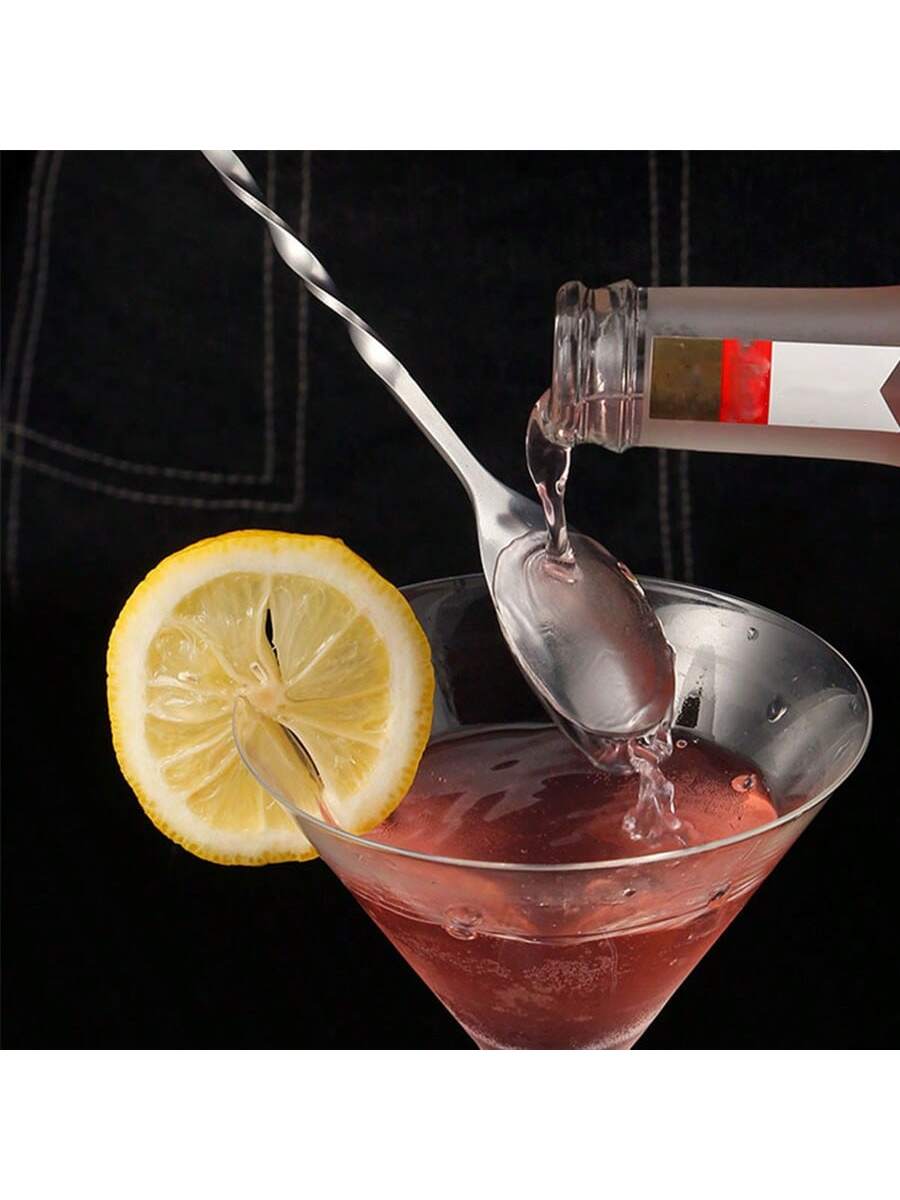 1pc Stainless Steel Long Handle Stirring Spoon With Spiral Pattern- Perfect For Cocktails, Bars, And Kitchen Mixing, Gift For Father