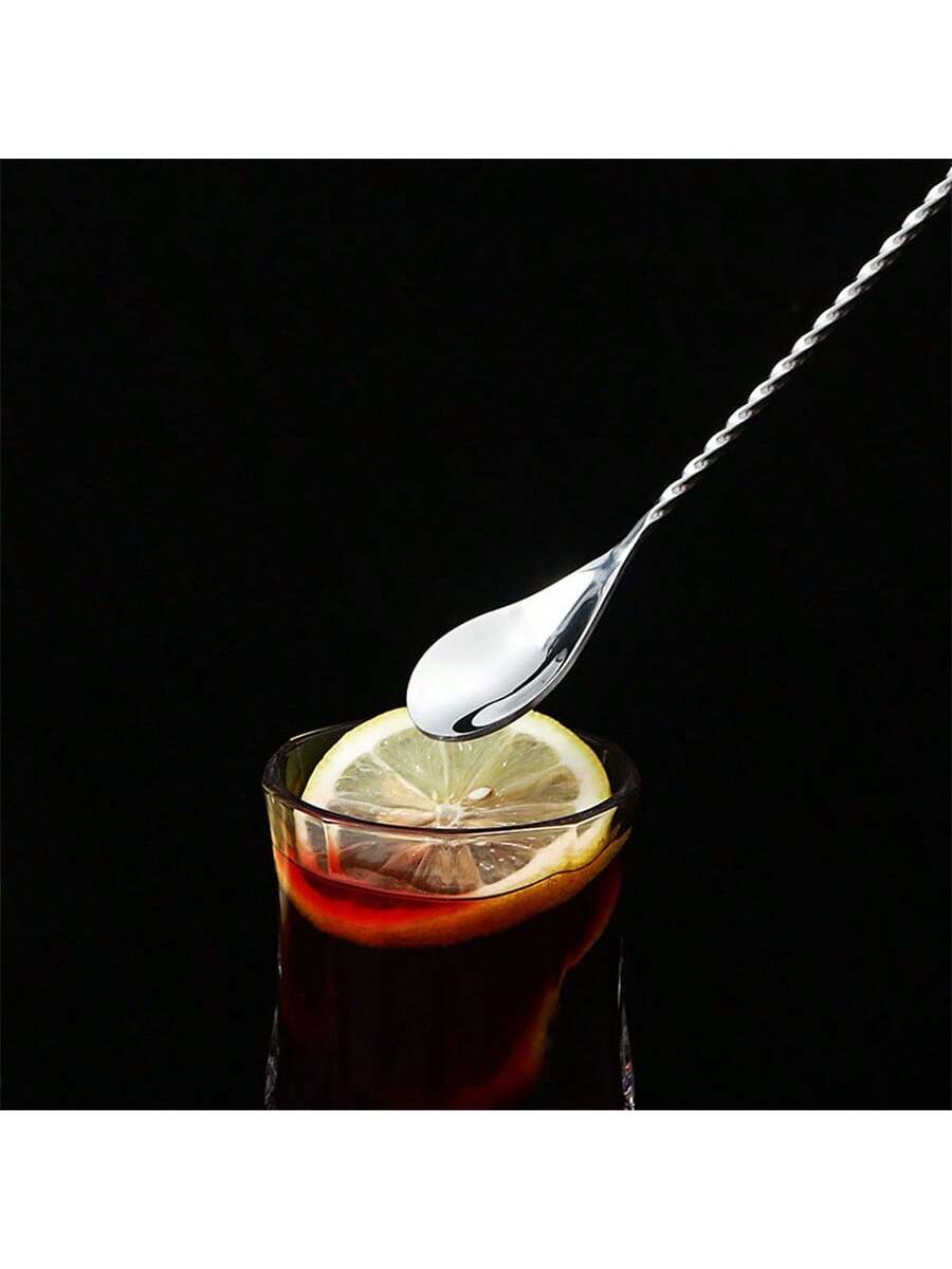 1pc Stainless Steel Long Handle Stirring Spoon With Spiral Pattern- Perfect For Cocktails, Bars, And Kitchen Mixing, Gift For Father