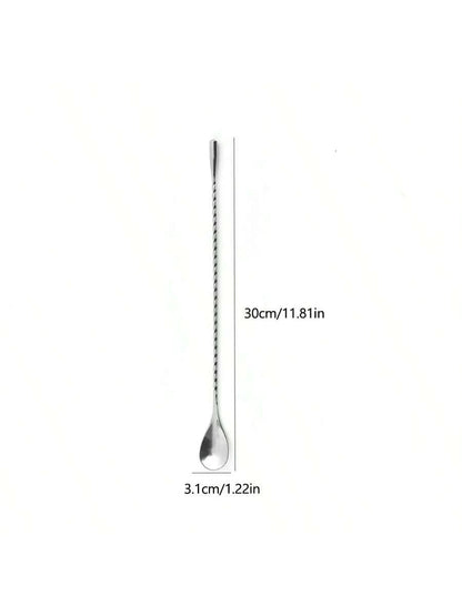 1pc Stainless Steel Long Handle Stirring Spoon With Spiral Pattern- Perfect For Cocktails, Bars, And Kitchen Mixing, Gift For Father