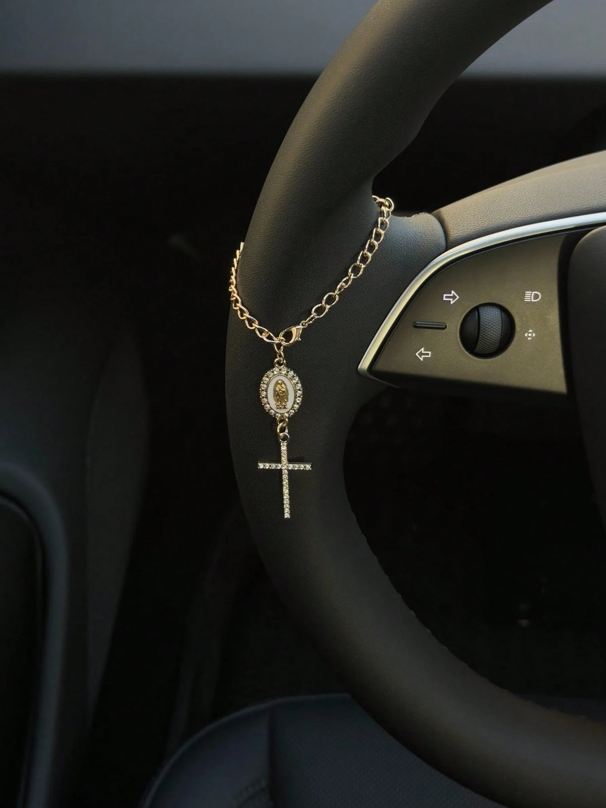 1pc Steering Wheel Decor, 15cm Adjustable Length, Minimalist, Cute, Creative Rosary Charm Car Accessory, Unique Fashion Car Pendant Decoration