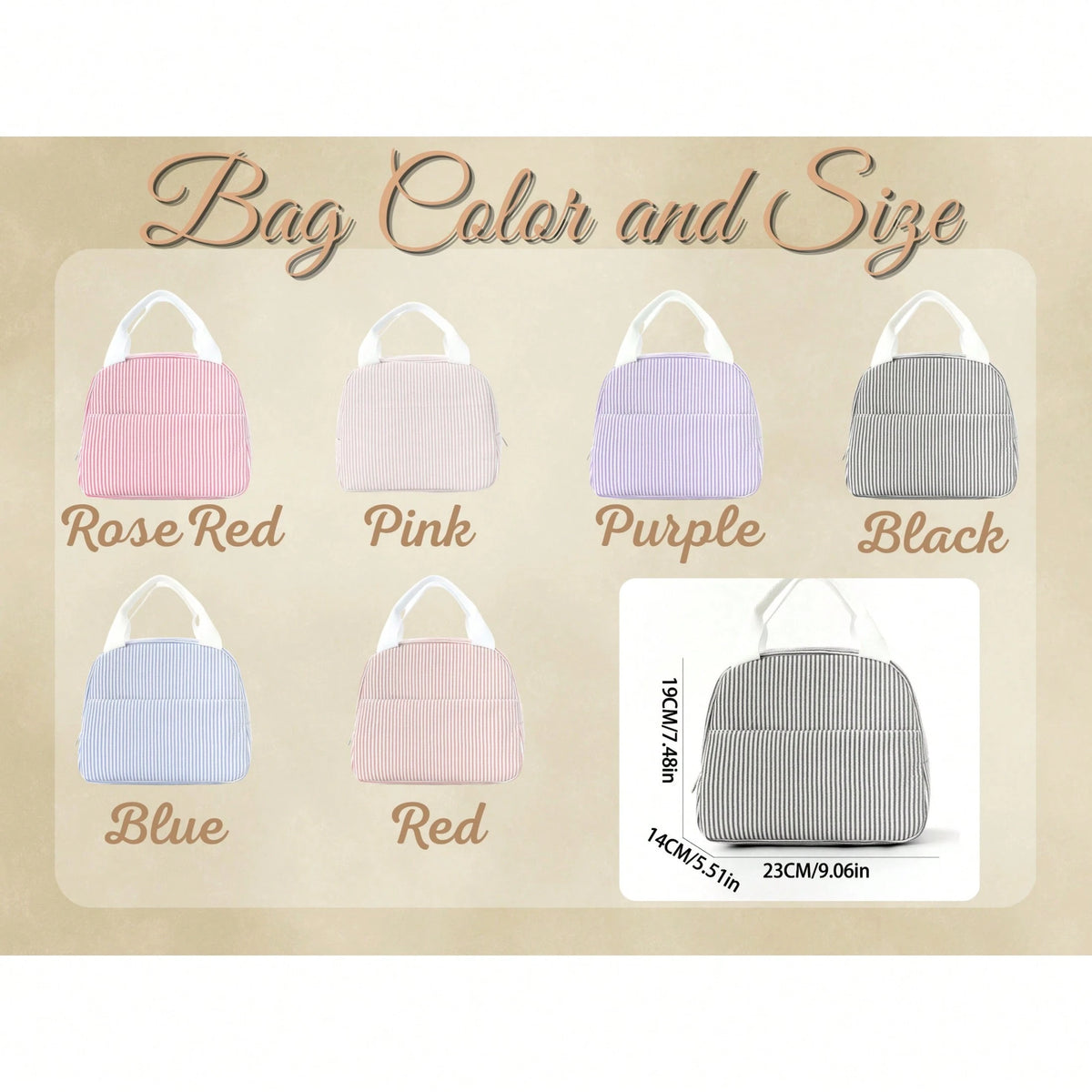 1pc Striped Seersucker Lunch Bag/Bento Bag, Personalized Embroidered Name Customization (Can Embroider Name), Insulated Thermal Lining, Portable Handheld Design, Zipper Closure, Lightweight Storage Fo