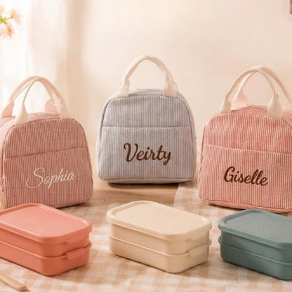 1pc Striped Seersucker Lunch Bag/Bento Bag, Personalized Embroidered Name Customization (Can Embroider Name), Insulated Thermal Lining, Portable Handheld Design, Zipper Closure, Lightweight Storage Fo