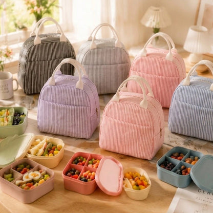 1pc Striped Seersucker Lunch Bag/Bento Bag, Personalized Embroidered Name Customization (Can Embroider Name), Insulated Thermal Lining, Portable Handheld Design, Zipper Closure, Lightweight Storage Fo