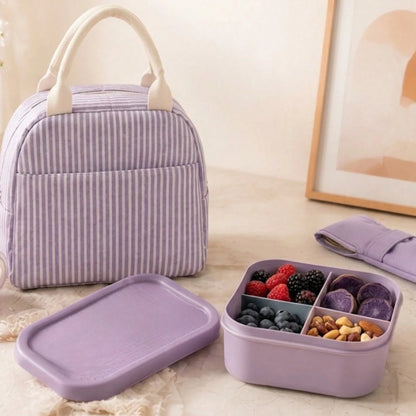 1pc Striped Seersucker Lunch Bag/Bento Bag, Personalized Embroidered Name Customization (Can Embroider Name), Insulated Thermal Lining, Portable Handheld Design, Zipper Closure, Lightweight Storage Fo