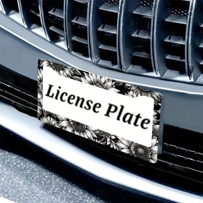 1PC Sunflower License Plate Frame Personalized Black White Floral License Plate Frames Auto Accessory Bracket License Plate Holder With Screws Women Men 6x12 Inch 2 Holes