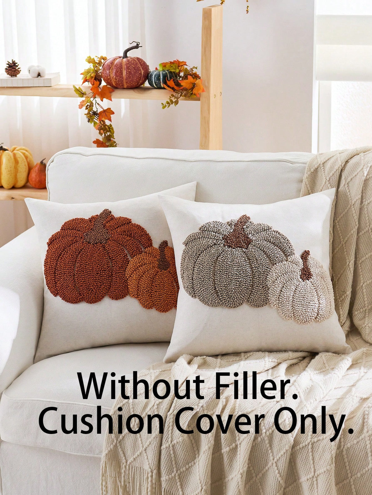 1pc Thanksgiving Light Grey Pumpkin Ring Plush Flower Decorative Pillow Cover, 17.7*17.7inch, Suitable For Indoor Decor, Harvest Festival Decorative Pillow Cover, Pillow Insert Not Included