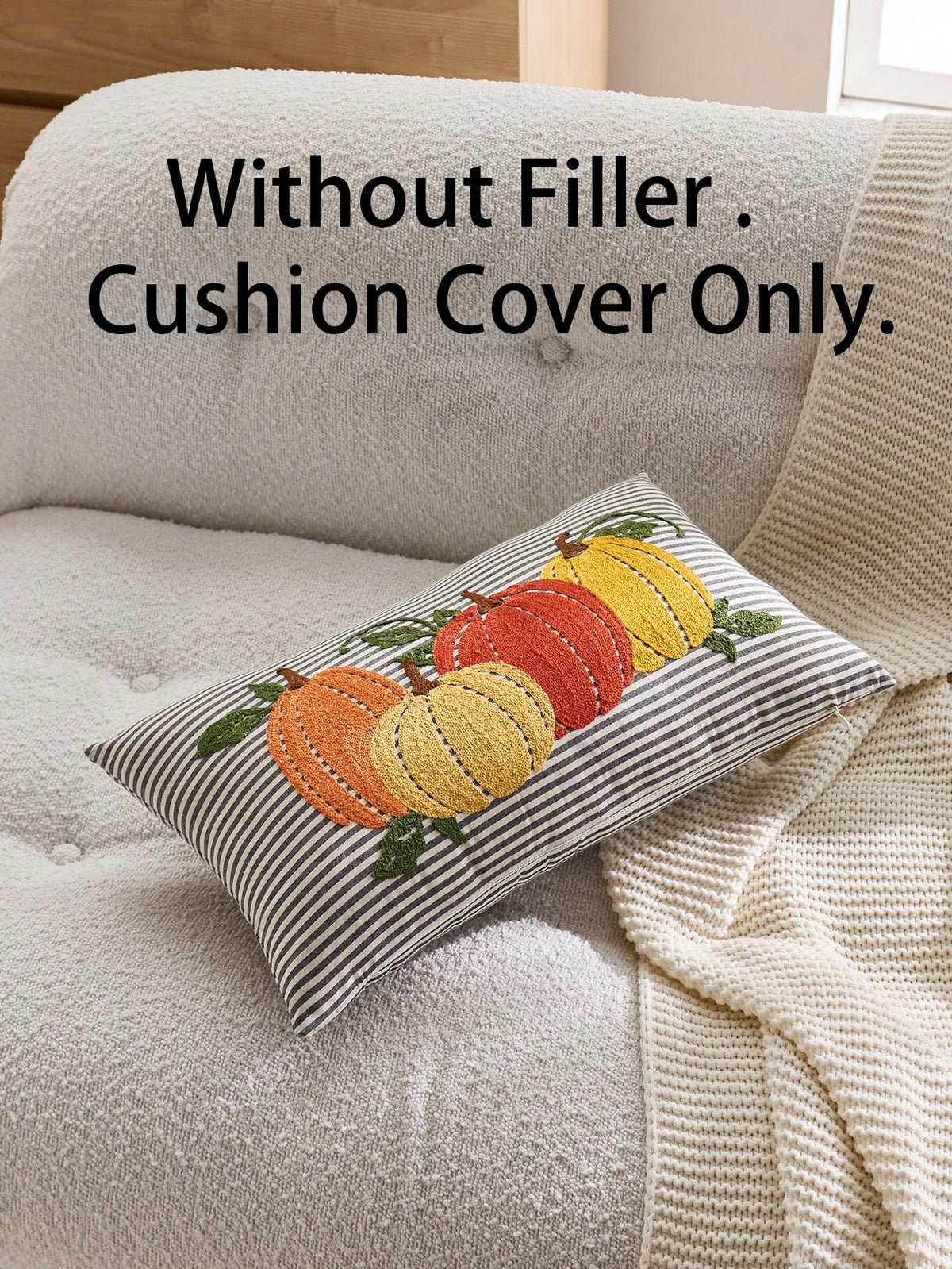 1pc Thanksgiving Pumpkin Embroidered Pillow Case, Suitable For Indoor Decoration, Thanksgiving Decor, All-Season Pillow Case, Without Insert