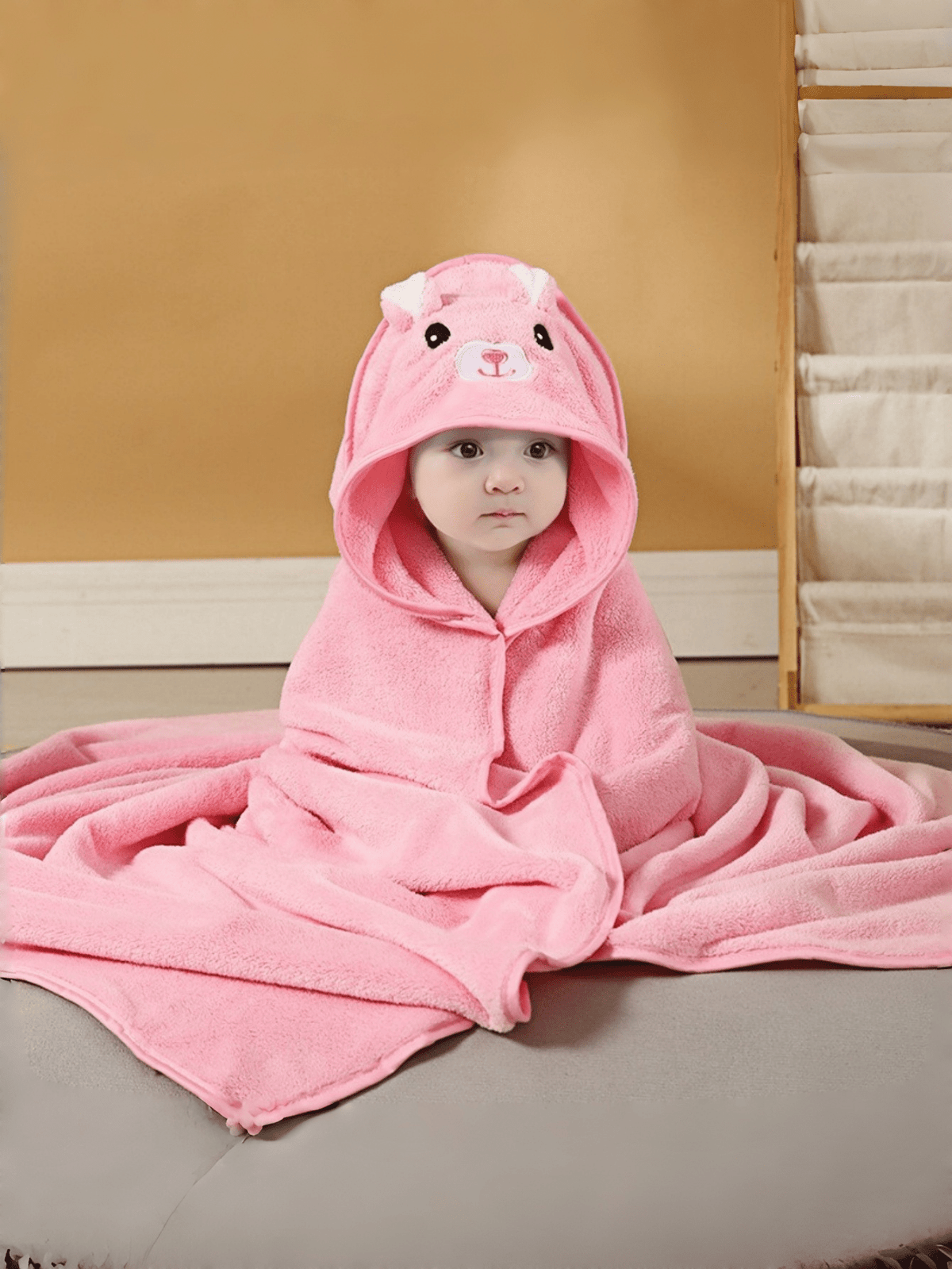 1pc Unisex Baby Animal Face Hooded Towel, Unique Animal Design Infant Hooded Towel, Super Soft Newborn Bath Towel, Essential Baby Hooded Towel, Coral Fleece Cartoon Children Hooded Cloak Bath Towel, S