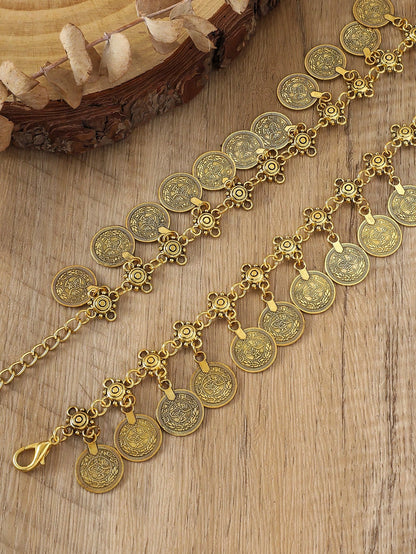 1pc Vintage Fashion Bohemian Metal Floral Pattern Distressed Flower Disc Waist Chain, Suitable For Women's Daily Wear And Party, Festival Style