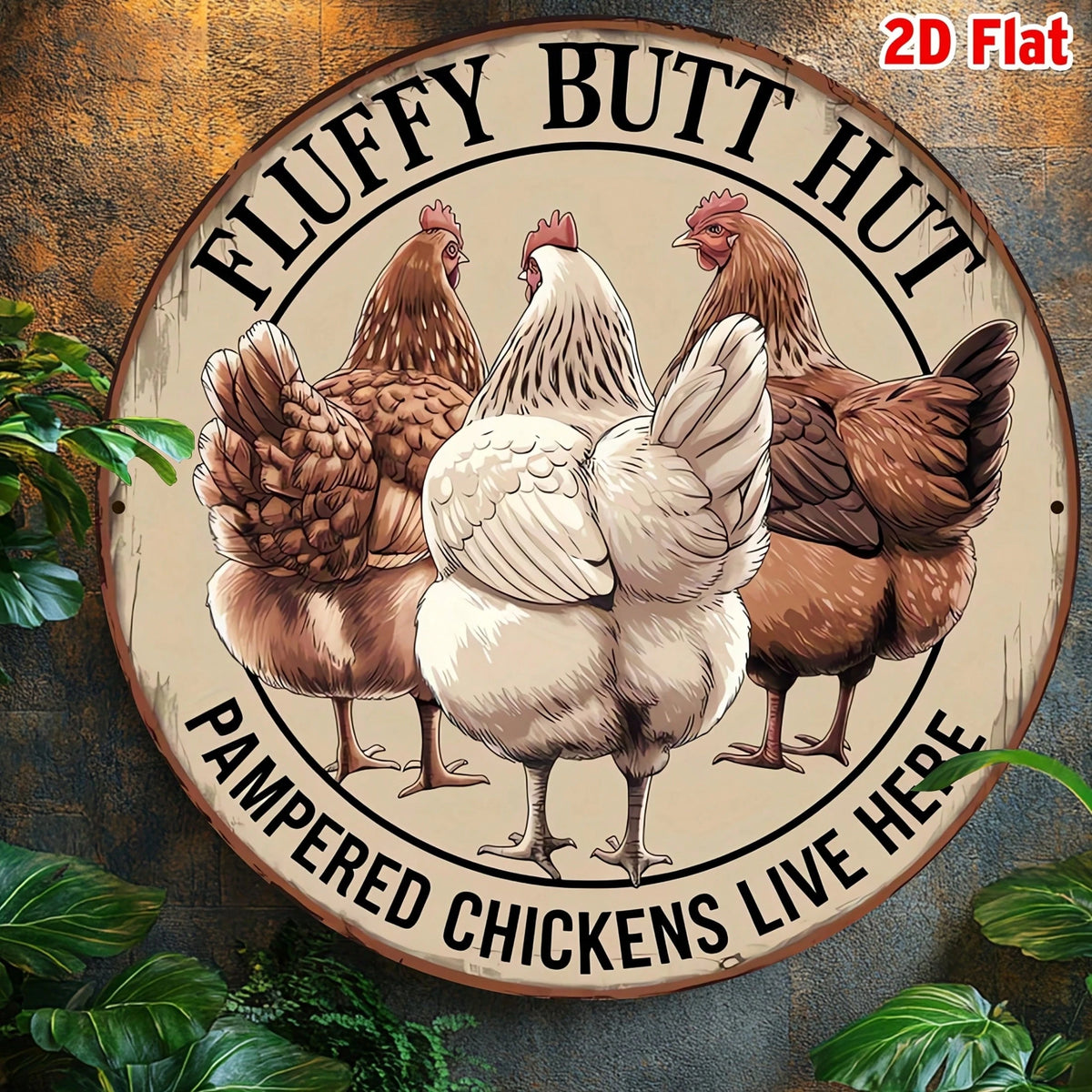 1pc Vintage Metal Sign, Featuring Fluffy Chicken Butt Cottage, 7.87 Inch Diameter, Designed For Country Farmhouse Decor, Barn And Expansion