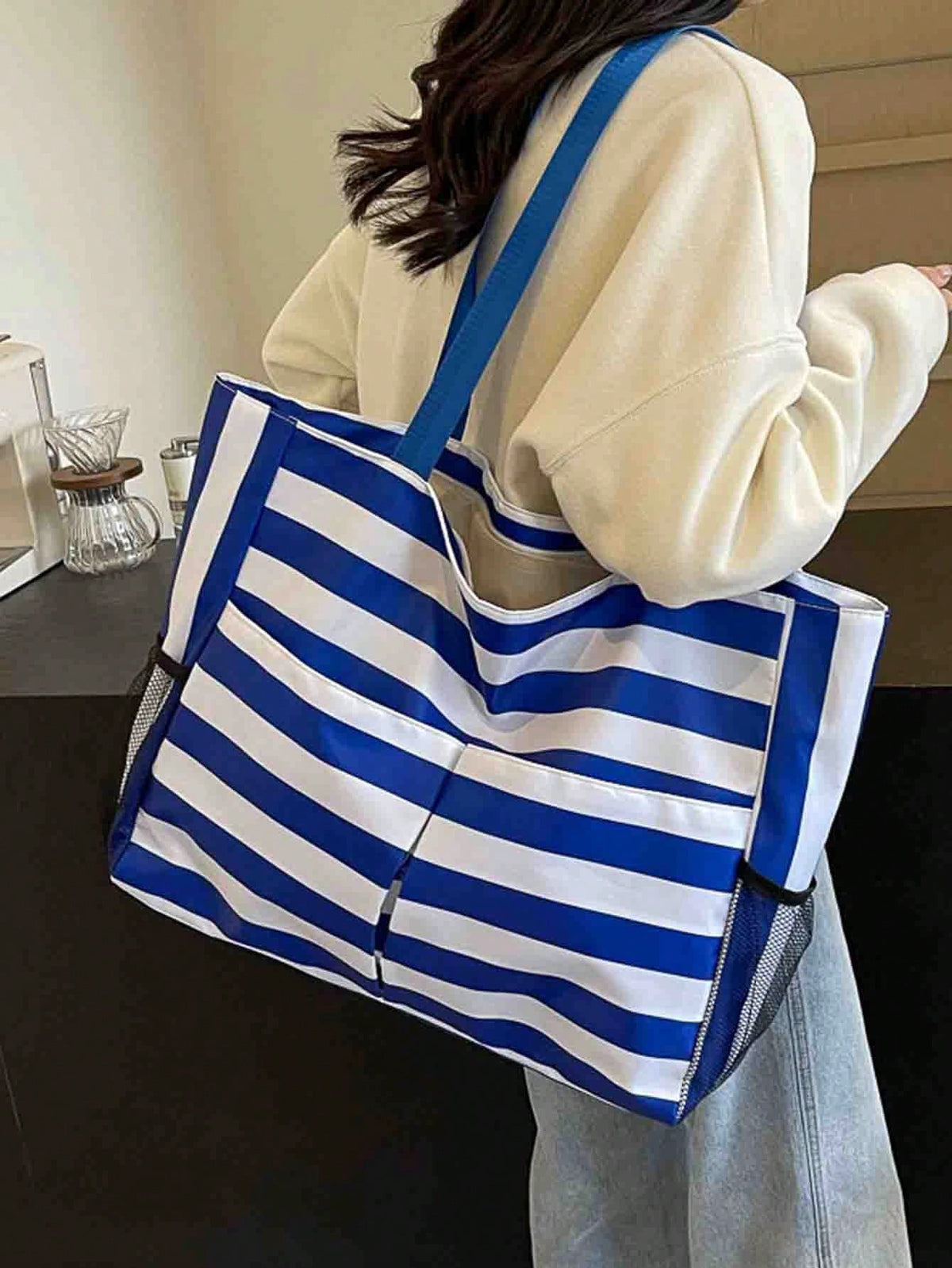 1pc Waterproof Beach Bag With Resealable Pouch And Multiple Pockets, Zipper Design, Suitable For Pool, Gym, Shopping And Travel