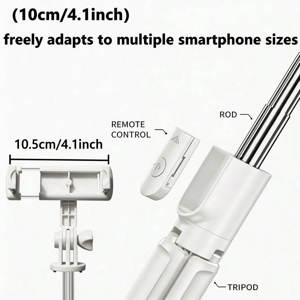 1pc White Cute Selfie Stick- Wireless Remote Control And Built-In Tripod, Remote Control, Phone Holder And Built-In Tripod(1PC), Travel