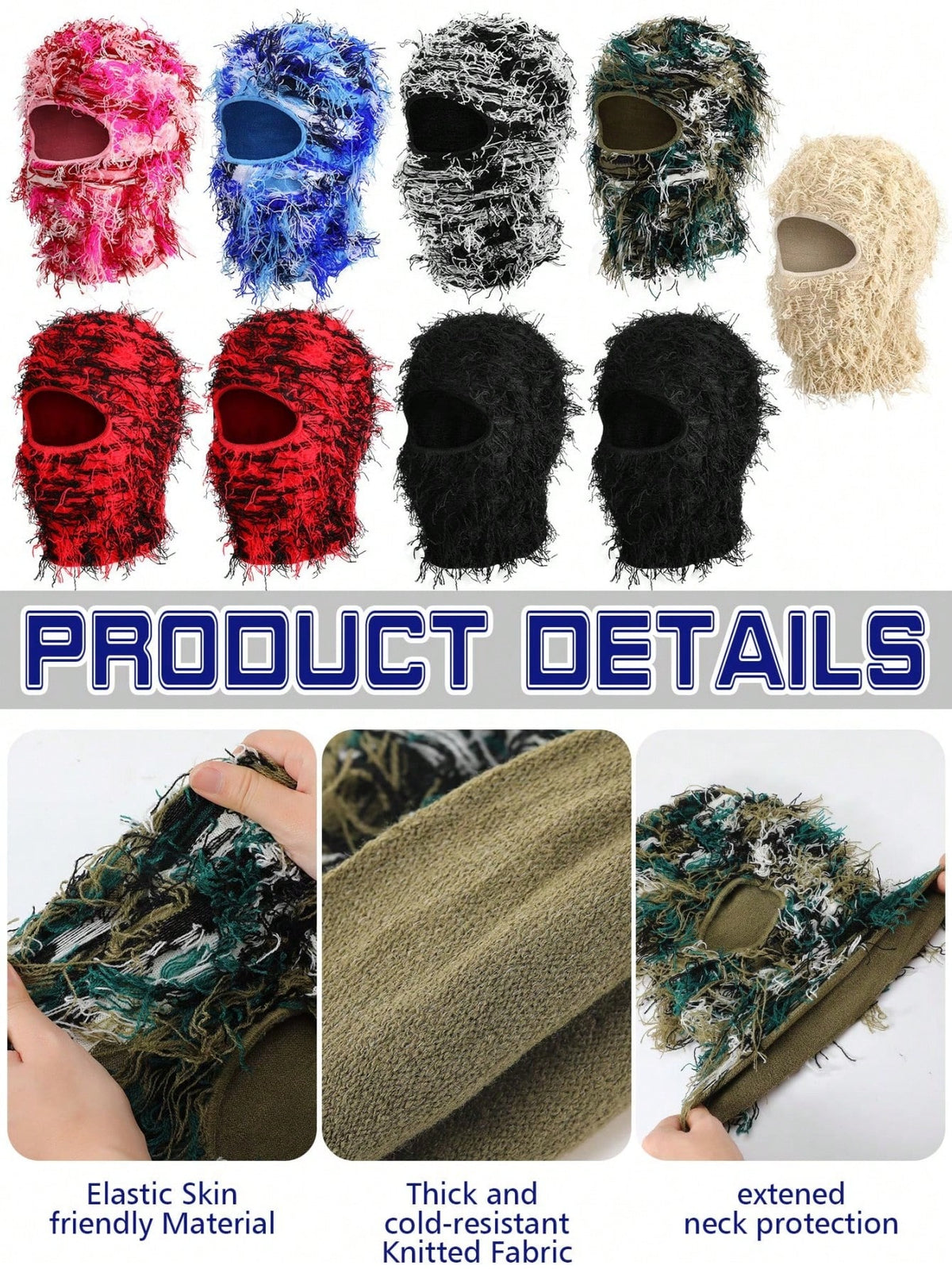 1pc Winter Thick Warm Face Cover, Unisex Ski/Christmas/Outdoor Sports Balaclava, Knitted Windproof Neck Gaiter Scarf Hat Combo For Men Women, Cold Weather Face Mask