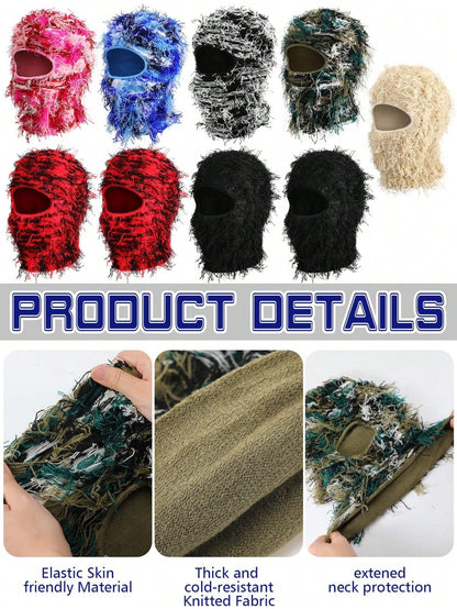 1pc Winter Thick Warm Face Cover, Unisex Ski/Christmas/Outdoor Sports Balaclava, Knitted Windproof Neck Gaiter Scarf Hat Combo For Men Women, Cold Weather Face Mask