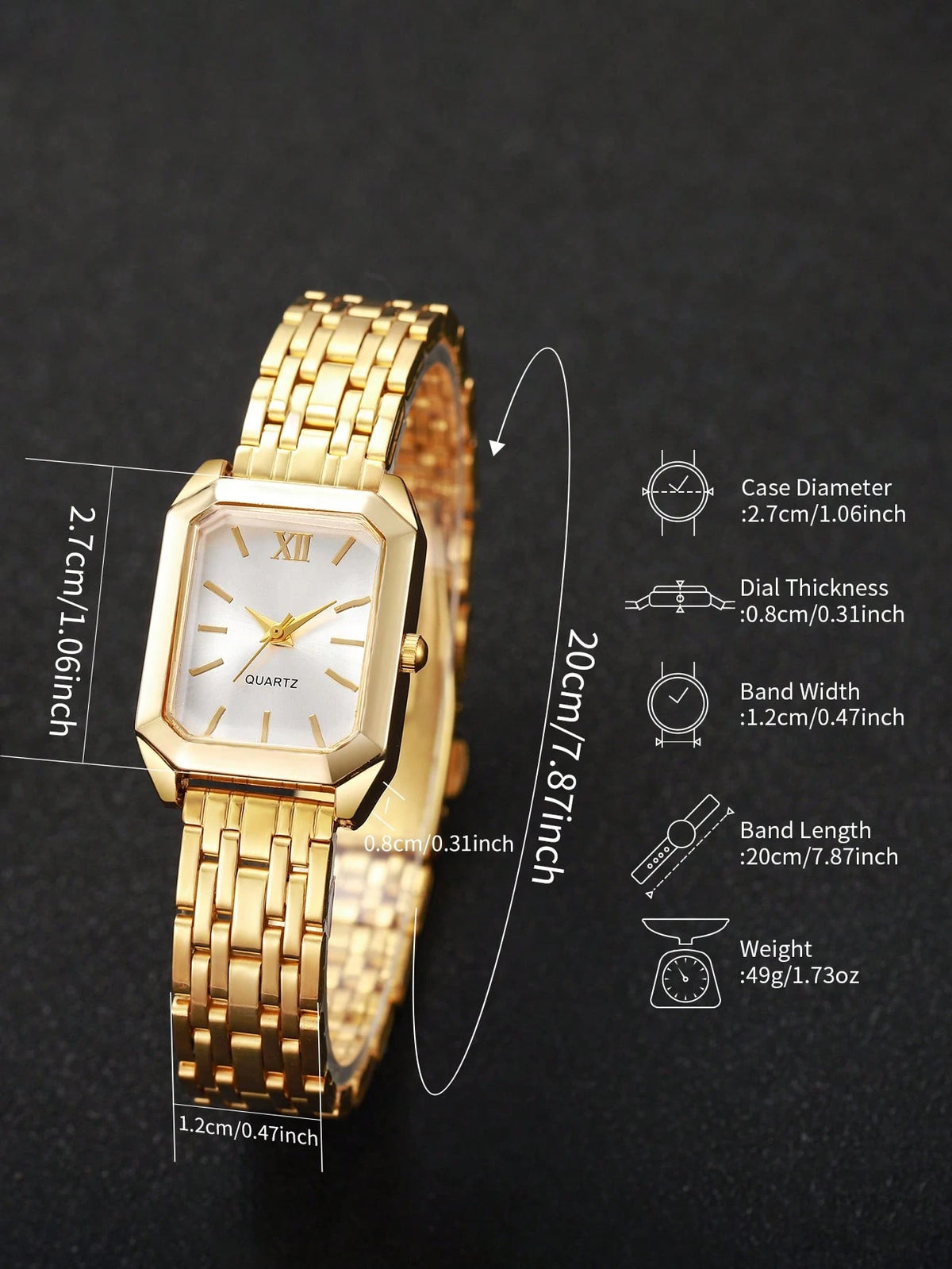 1pc Women's Fashion Square Roman Numeral Dial Quartz Wrist Watch, Classic & Elegant