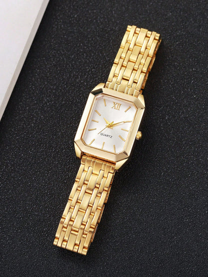 1pc Women's Fashion Square Roman Numeral Dial Quartz Wrist Watch, Classic & Elegant