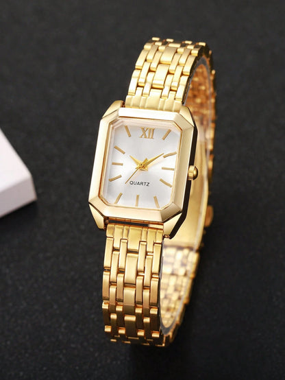 1pc Women's Fashion Square Roman Numeral Dial Quartz Wrist Watch, Classic & Elegant