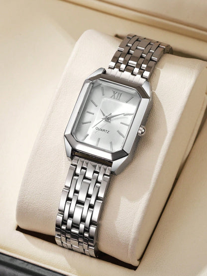 1pc Women's Fashion Square Roman Numeral Dial Quartz Wrist Watch, Classic & Elegant