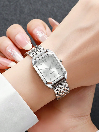 1pc Women's Fashion Square Roman Numeral Dial Quartz Wrist Watch, Classic & Elegant