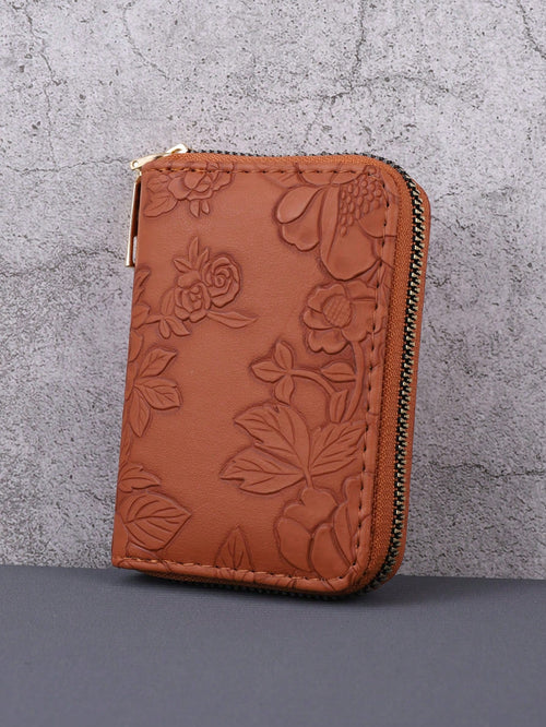 1pc Women's Fashionable & Minimalist Short Wallet Large Capacity With Multiple Card Slots Single Zipper Closure And Printed Design Portable Brown For Women Wallet Purse Wallet Small Wallet