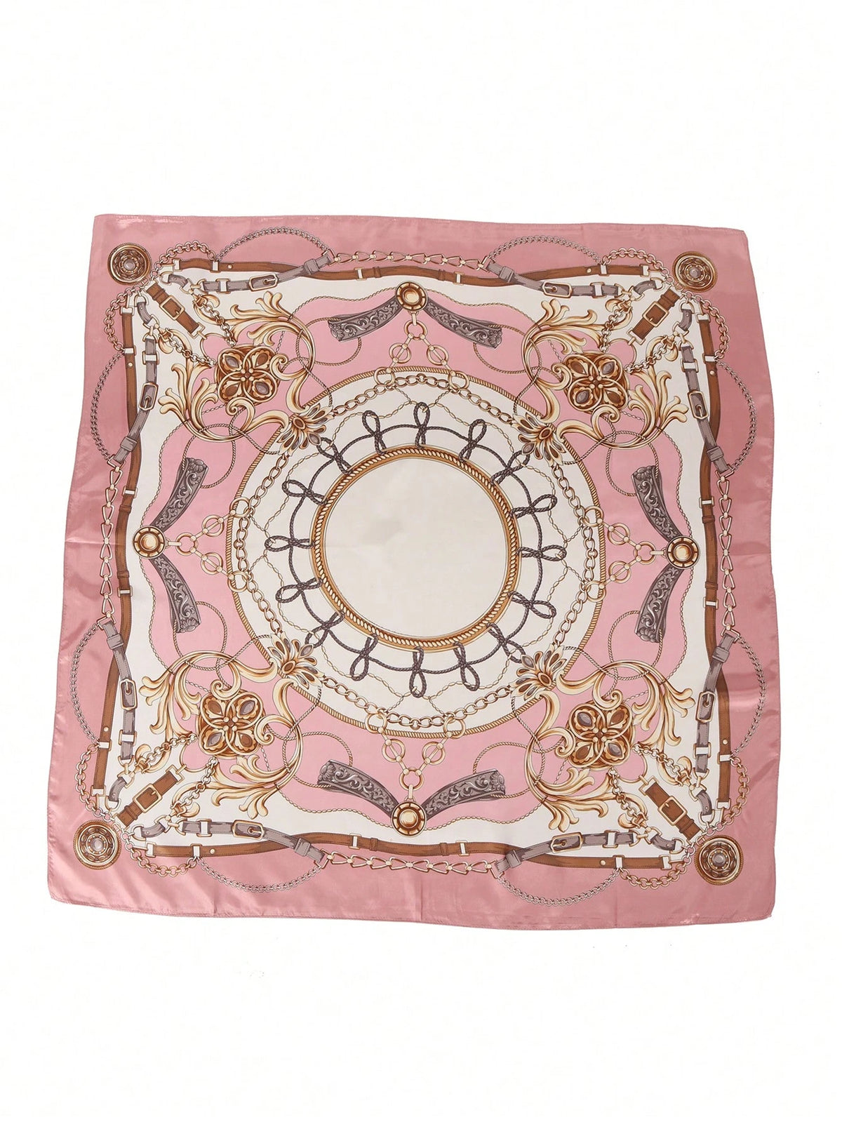 1pc Women's Light Pink Printed Satin Square Scarf, Fashionable Outdoor Headband Hair Scarf For Spring/Summer Season Bandana, French Girl Style