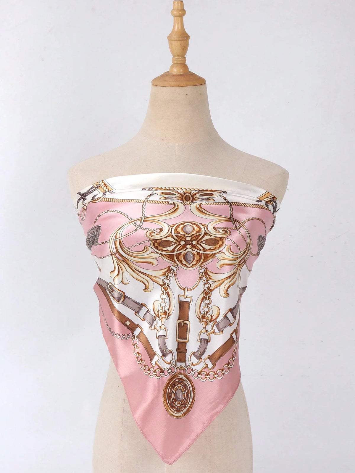 1pc Women's Light Pink Printed Satin Square Scarf, Fashionable Outdoor Headband Hair Scarf For Spring/Summer Season Bandana, French Girl Style