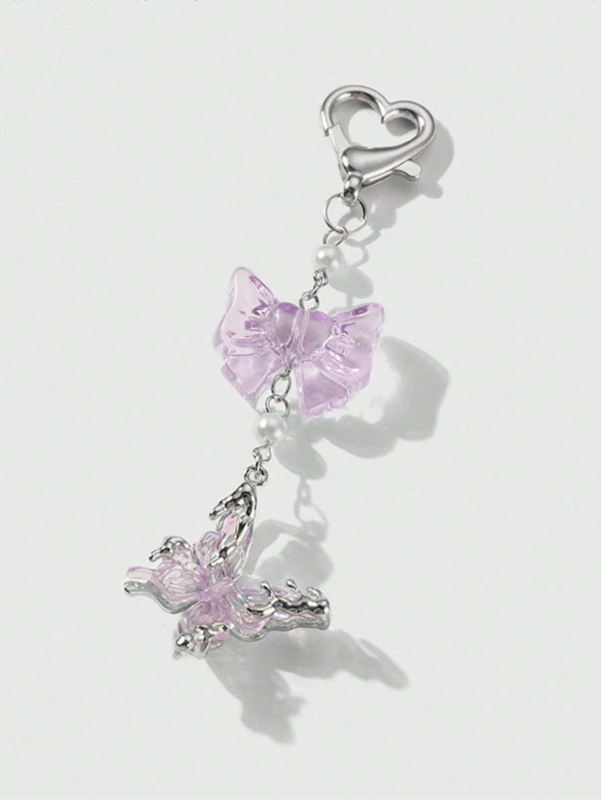 1pc Women's Luxurious Butterfly Keychain With Purple Bow Pendant, Fashionable Bag Charm, High-End Gift