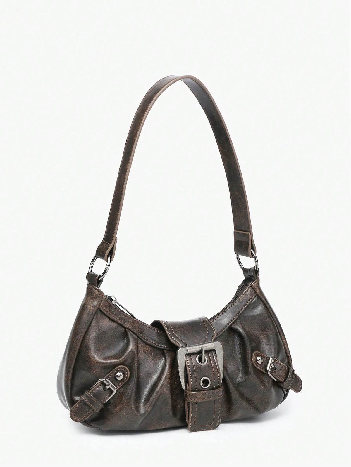 1pc Women's Retro Maillard Punk Wanderer Motorcycle Bag, Rivet Decoration, Adjustable Strap, Large Capacity, Soft Artificial Wax Leather, Ombre Colors, Shoulder & Crossbody Bag, Suitable For Work, Com