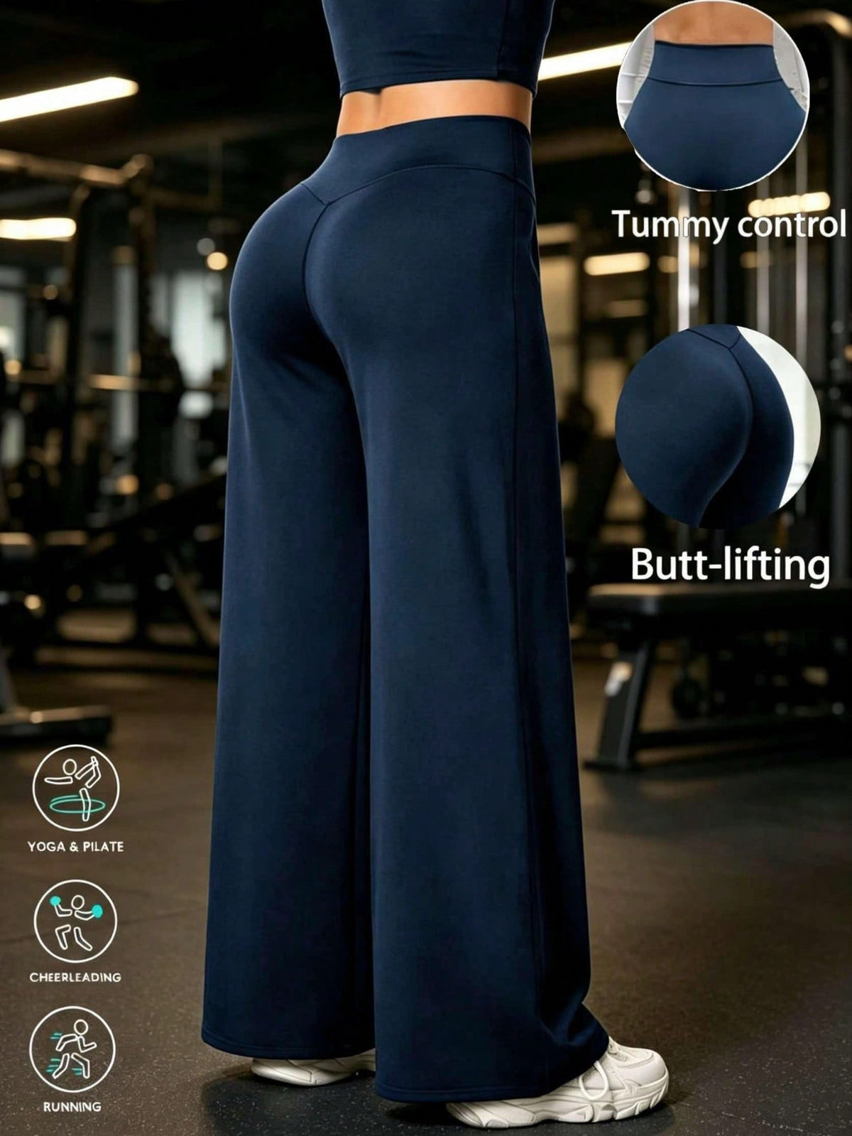 1pc Women's Yoga Pants Casual Sports Straight Leg High Waist Slimming Tummy Control Dance Wide Leg Long Pants