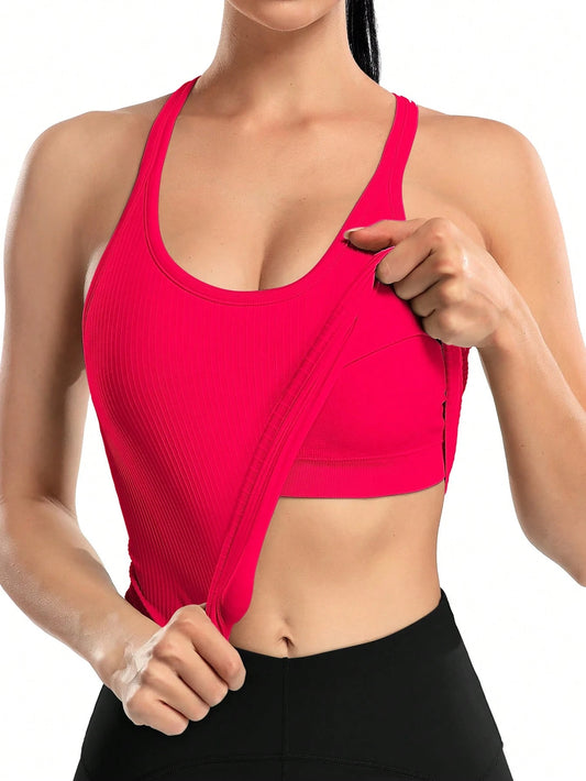 1pc Women Solid Color Padded Sport Tank Top
