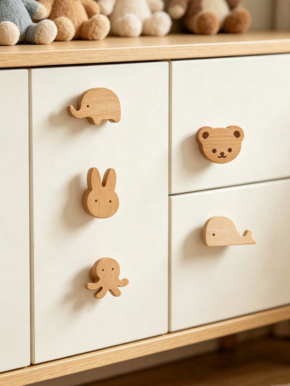 1pc Wooden Cartoon Animal Shaped Cabinet Door Handle, Children's Bedroom Decor Wardrobe Drawer Pull, Cartoon Turtle Animal Pull