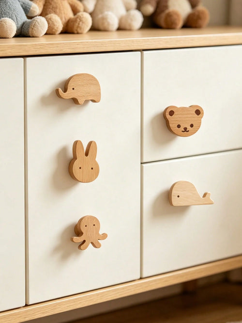 1pc Wooden Cartoon Animal Shaped Cabinet Door Handle, Children's Bedroom Decor Wardrobe Drawer Pull, Cartoon Turtle Animal Pull