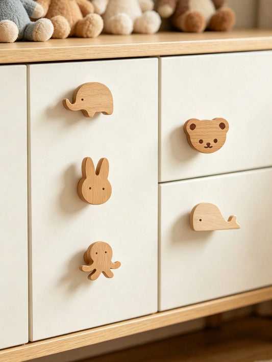 1pc Wooden Cartoon Animal Shaped Cabinet Door Handle, Children's Bedroom Decor Wardrobe Drawer Pull, Cartoon Turtle Animal Pull