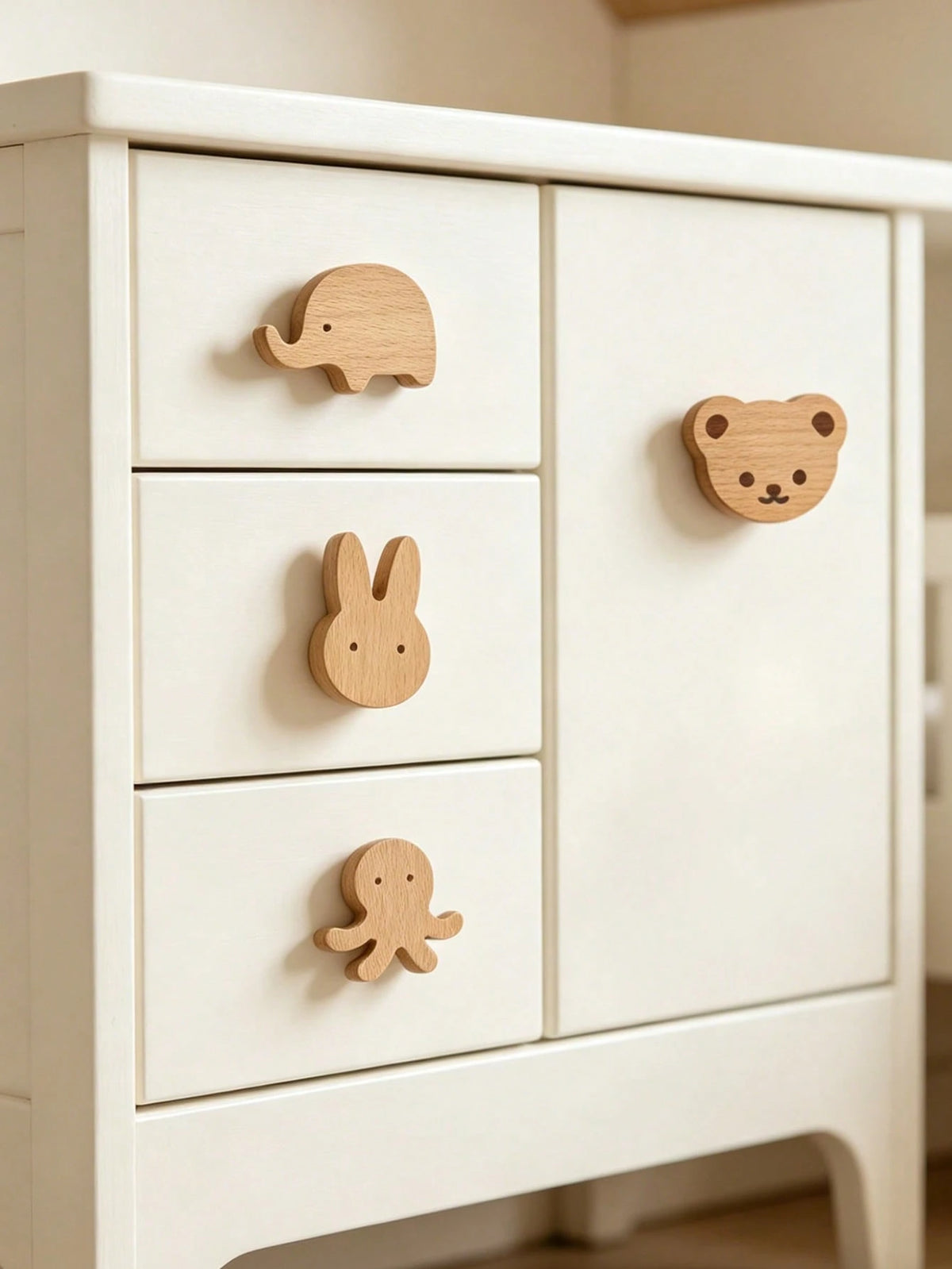 1pc Wooden Cartoon Animal Shaped Cabinet Door Handle, Children's Bedroom Decor Wardrobe Drawer Pull, Cartoon Turtle Animal Pull