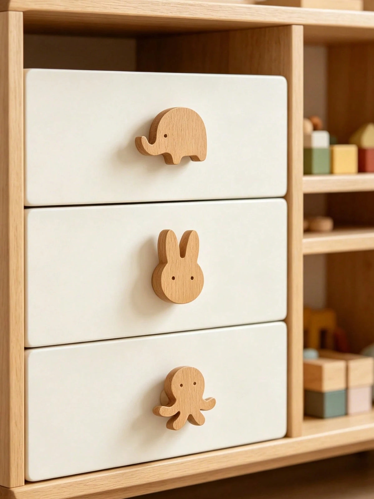 1pc Wooden Cartoon Animal Shaped Cabinet Door Handle, Children's Bedroom Decor Wardrobe Drawer Pull, Cartoon Turtle Animal Pull
