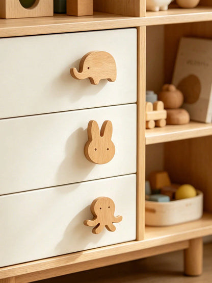 1pc Wooden Cartoon Animal Shaped Cabinet Door Handle, Children's Bedroom Decor Wardrobe Drawer Pull, Cartoon Turtle Animal Pull