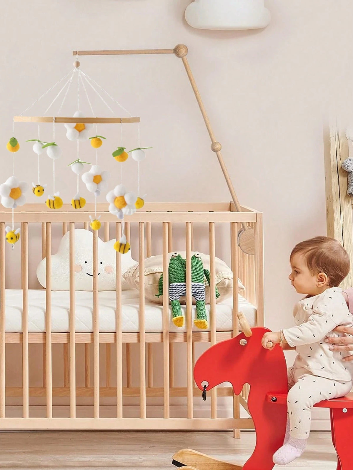 1pc Wooden Wind Chime Baby Crib Bell, Neutral Baby Crib Mobile, Suitable For Baby Room Decoration, Baby Showers, Baby Anniversaries