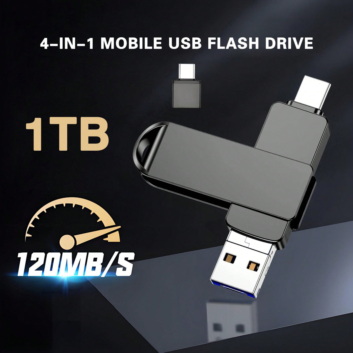 1T Large-Capacity 4-In-1 Mobile Phone USB Flash Drive, Portable External Photo Memory Stick. Compatible With All Mainstream Phones, Tablets And Desktops, Supports Fast File & Photo Transfer For Androi