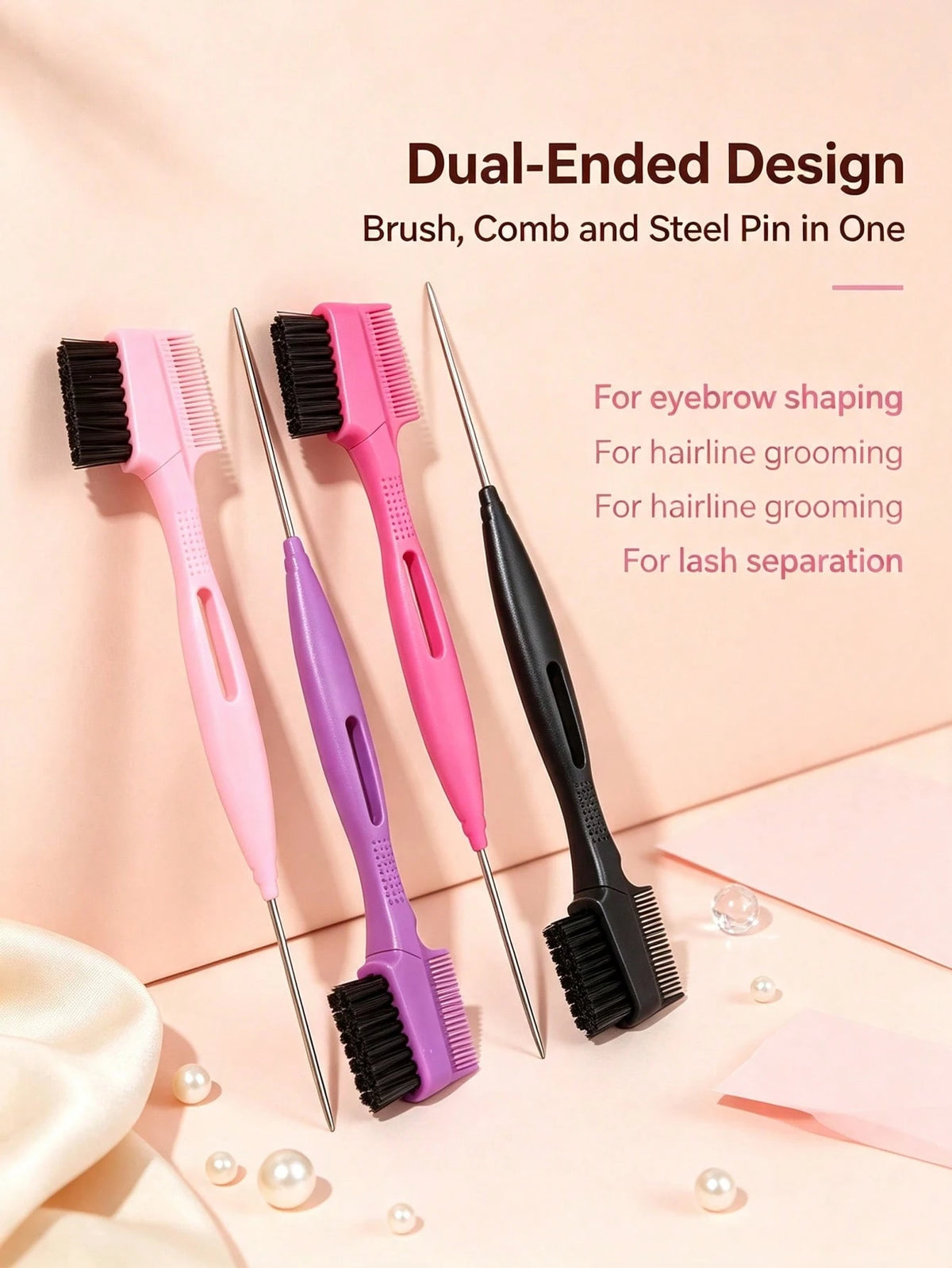 2/3 Pcs Professional Dual-Ended Edge Control Brush & Steel Pin Tail Comb, 2-In-1 Eyebrow Brush Hair Styling Tool, Precision Sectioning For Braiding, Portable For Home Salon Travel On-The-Go Touch Ups
