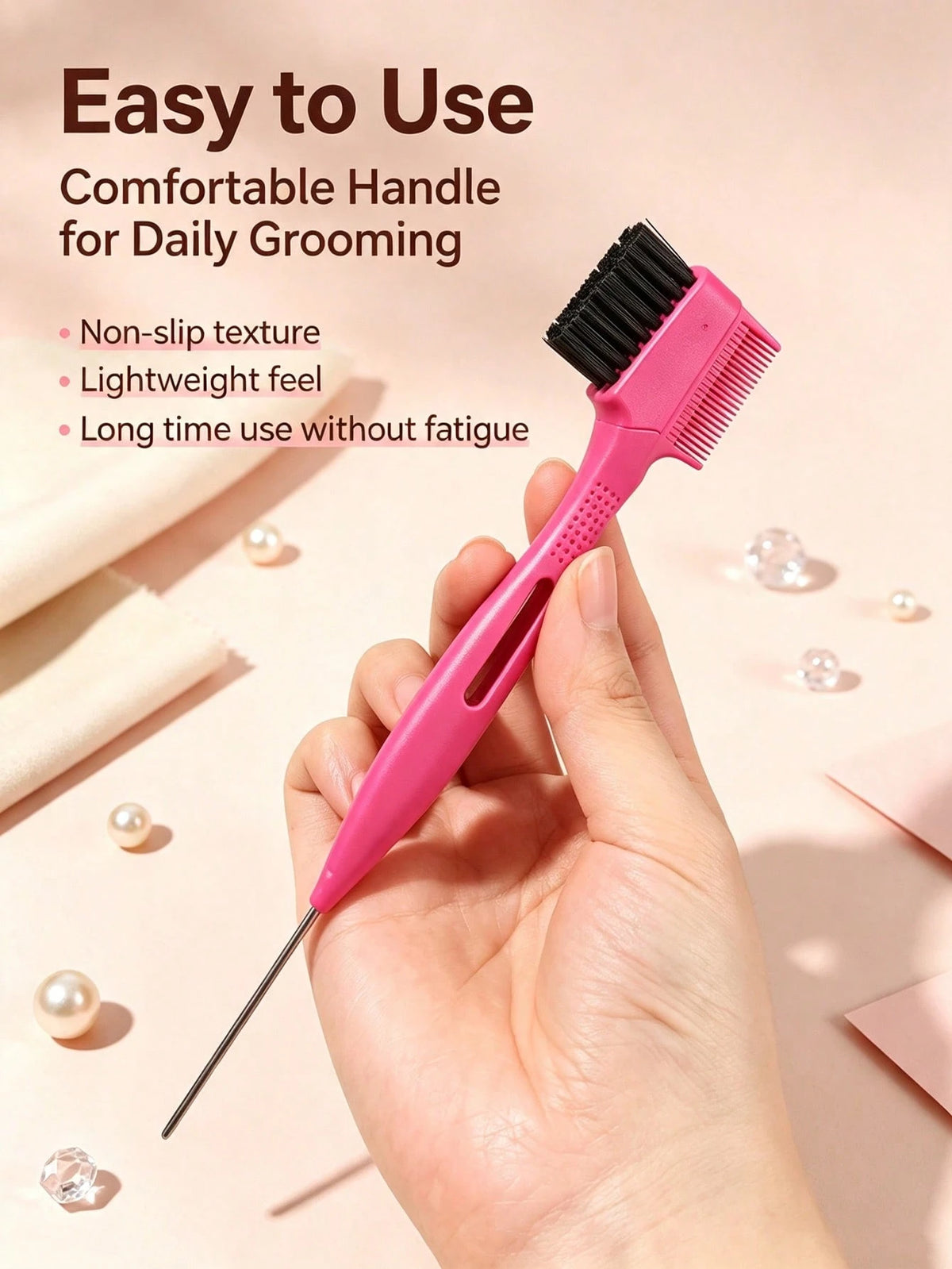 2/3 Pcs Professional Dual-Ended Edge Control Brush & Steel Pin Tail Comb, 2-In-1 Eyebrow Brush Hair Styling Tool, Precision Sectioning For Braiding, Portable For Home Salon Travel On-The-Go Touch Ups