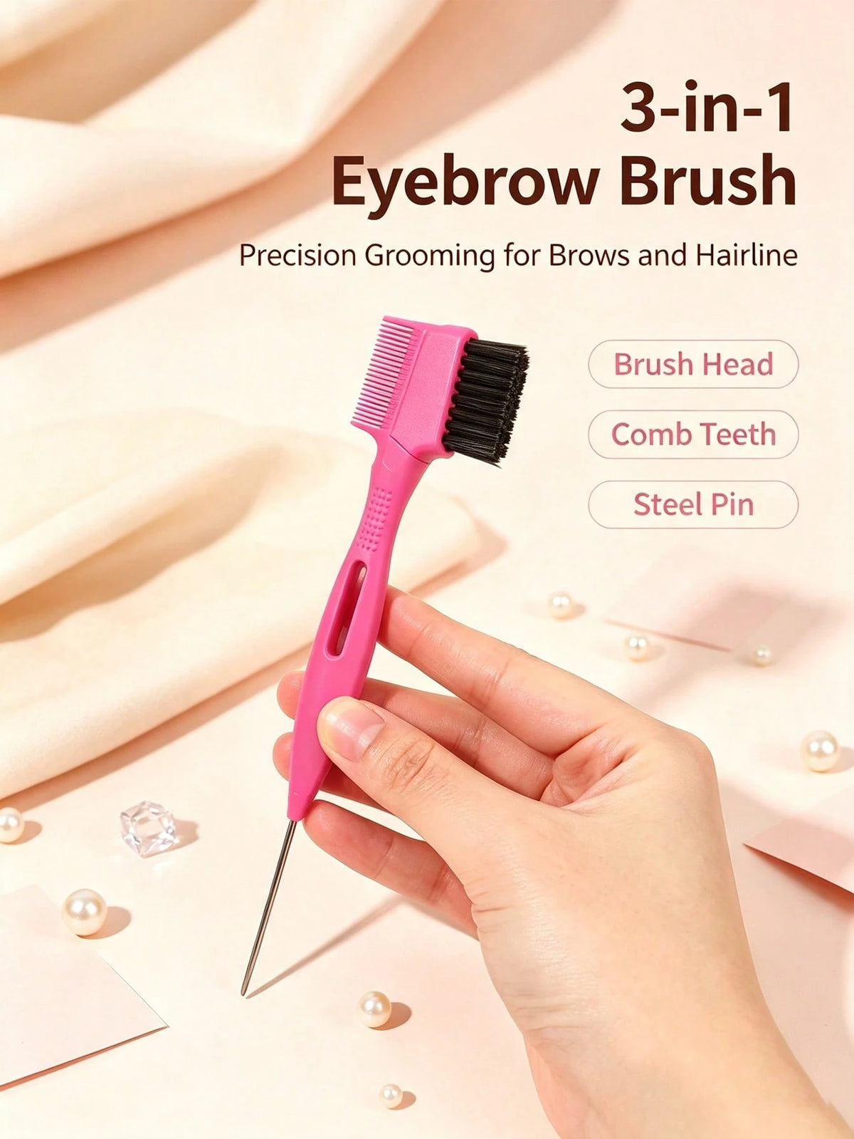 2/3 Pcs Professional Dual-Ended Edge Control Brush & Steel Pin Tail Comb, 2-In-1 Eyebrow Brush Hair Styling Tool, Precision Sectioning For Braiding, Portable For Home Salon Travel On-The-Go Touch Ups