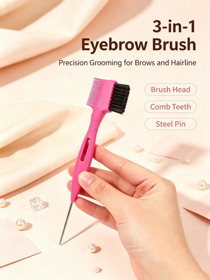 2/3 Pcs Professional Dual-Ended Edge Control Brush & Steel Pin Tail Comb, 2-In-1 Eyebrow Brush Hair Styling Tool, Precision Sectioning For Braiding, Portable For Home Salon Travel On-The-Go Touch Ups