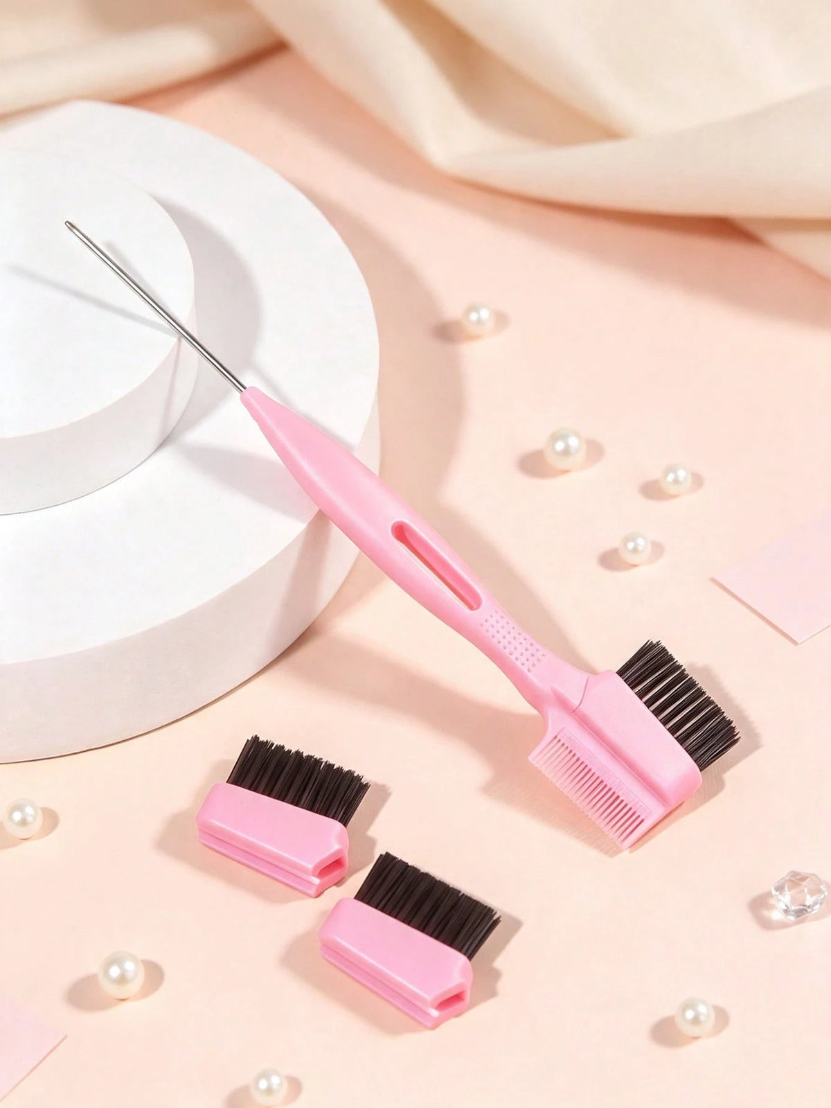 2/3 Pcs Professional Dual-Ended Edge Control Brush & Steel Pin Tail Comb, 2-In-1 Eyebrow Brush Hair Styling Tool, Precision Sectioning For Braiding, Portable For Home Salon Travel On-The-Go Touch Ups