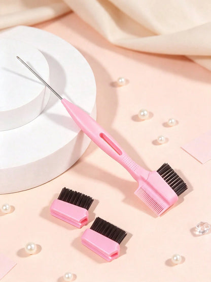 2/3 Pcs Professional Dual-Ended Edge Control Brush & Steel Pin Tail Comb, 2-In-1 Eyebrow Brush Hair Styling Tool, Precision Sectioning For Braiding, Portable For Home Salon Travel On-The-Go Touch Ups