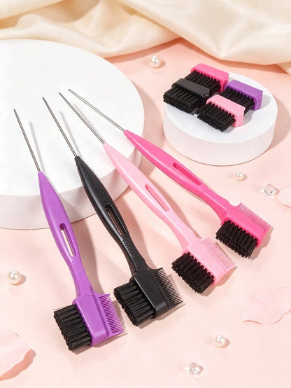 2/3 Pcs Professional Dual-Ended Edge Control Brush & Steel Pin Tail Comb, 2-In-1 Eyebrow Brush Hair Styling Tool, Precision Sectioning For Braiding, Portable For Home Salon Travel On-The-Go Touch Ups