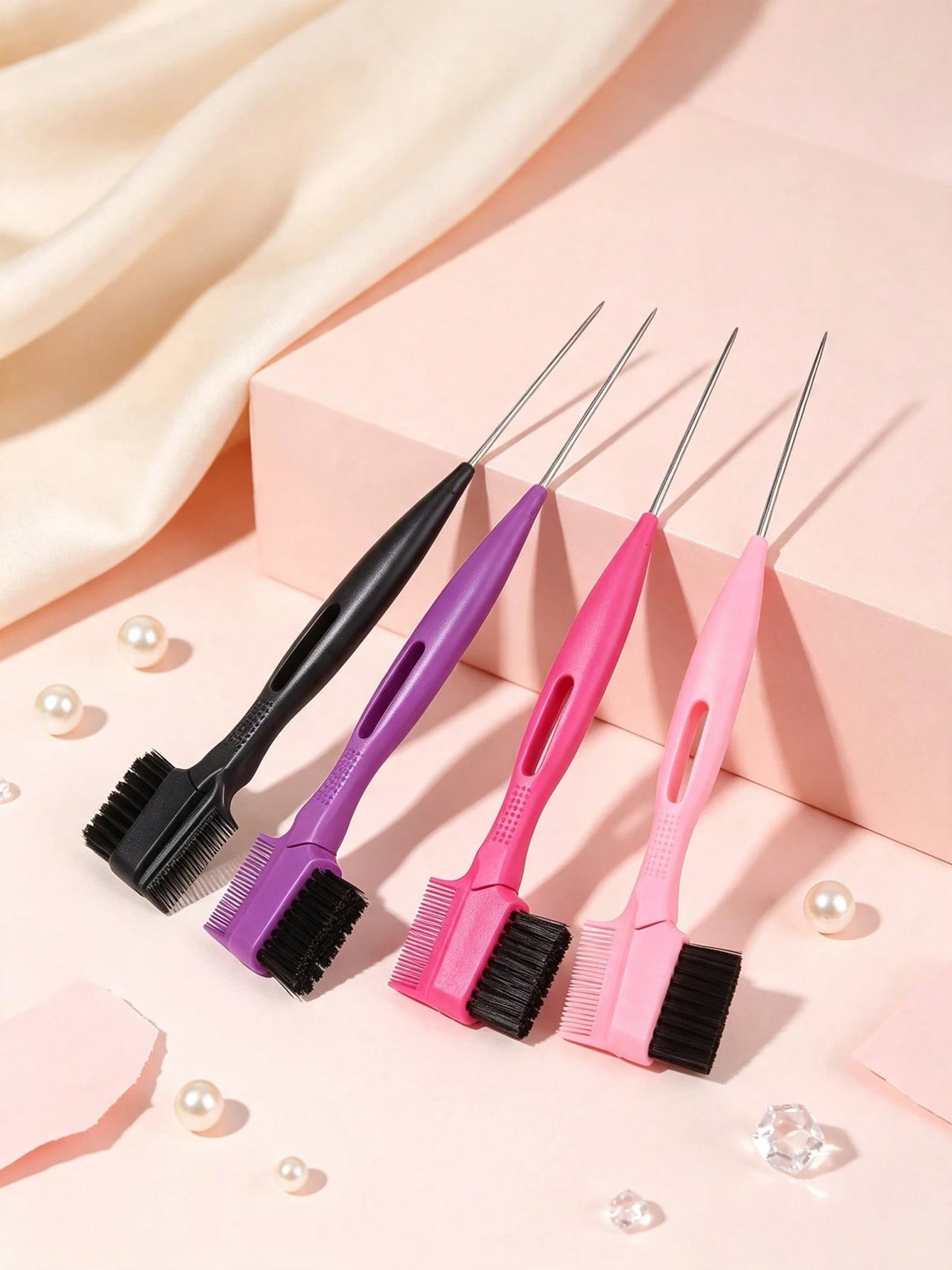 2/3 Pcs Professional Dual-Ended Edge Control Brush & Steel Pin Tail Comb, 2-In-1 Eyebrow Brush Hair Styling Tool, Precision Sectioning For Braiding, Portable For Home Salon Travel On-The-Go Touch Ups