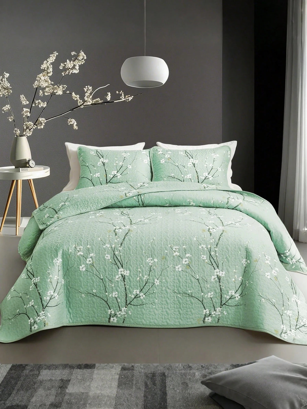 2/3PCS Multicolour Tree Branch Plum Blossom Quilted Quilt, 1pc Quilted Quilt+ 1/2 Pcs Pillowcases, Soft Breathable Comfortable Portability Hypoallergenic Machine Washable Bed Cover Bedding Room Decor