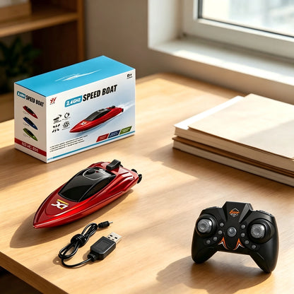 2.4G Remote Control Racing Boat, 4-Channel Mini RC High-Speed Boat With LED Lights, Electric Water Toy, Ideal For Summer Pool Fun, Parent-Child Interaction, Outdoor Water Play, Party Decor, And Childr
